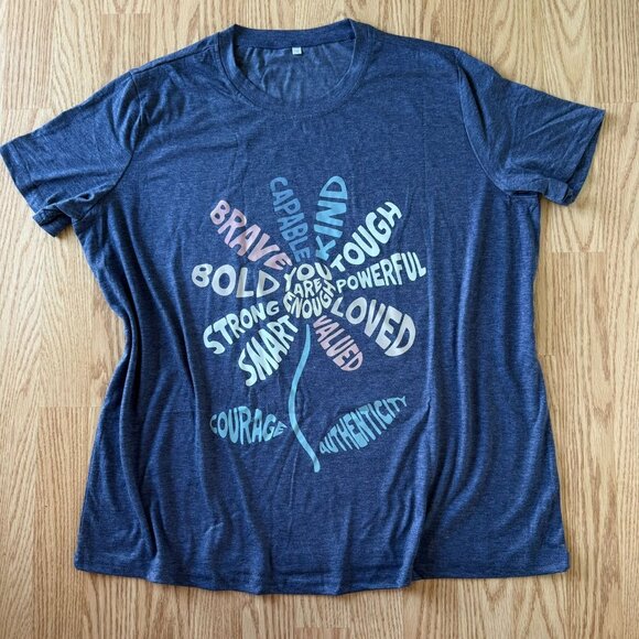 Floral Inspirational Graphic T Shirt Size 2XL You Are Enough Positive Word Art - Picture 2 of 8